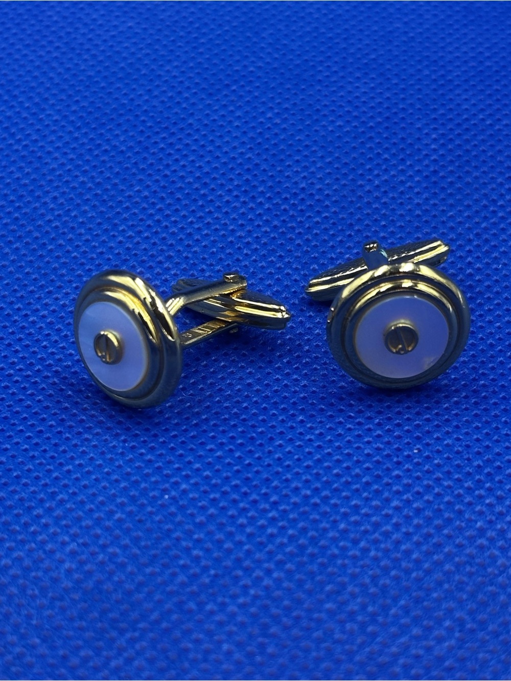 Dunhill Gold-Tone Mother of Pearl with Gold-Tone Emblem in Center Cufflinks